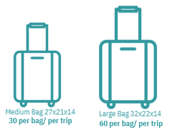 Luggage complementary and extra fees: size and large